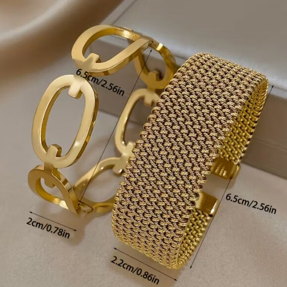 2pcs Elegant 316L Stainless Steel Bracelet Set - Fashionable Hollow Ring Design - Picture 4 of 8